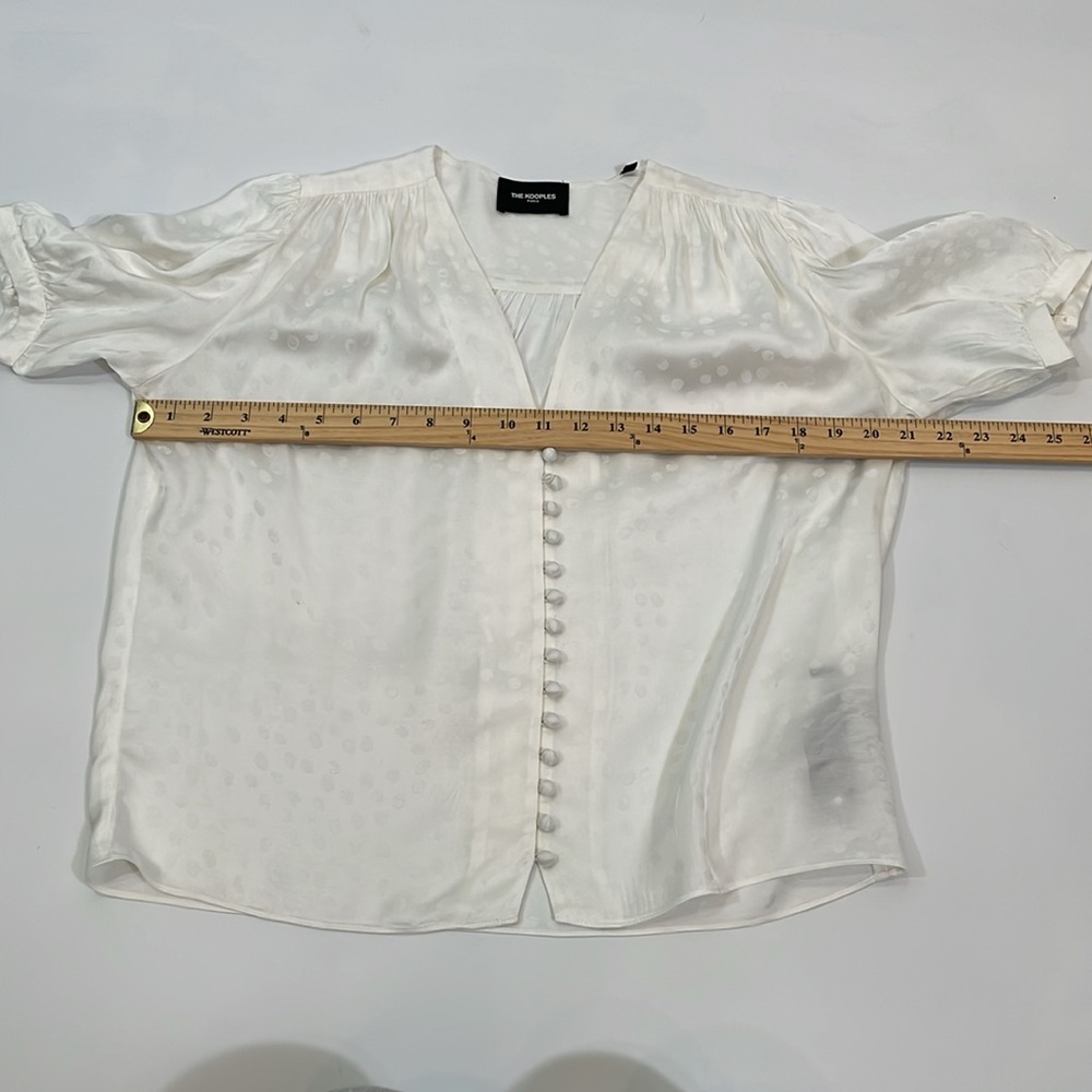 The Kooples Paris Blouse Top Size 2 Cream Dot Print Covered Buttons - Picture 6 of 11